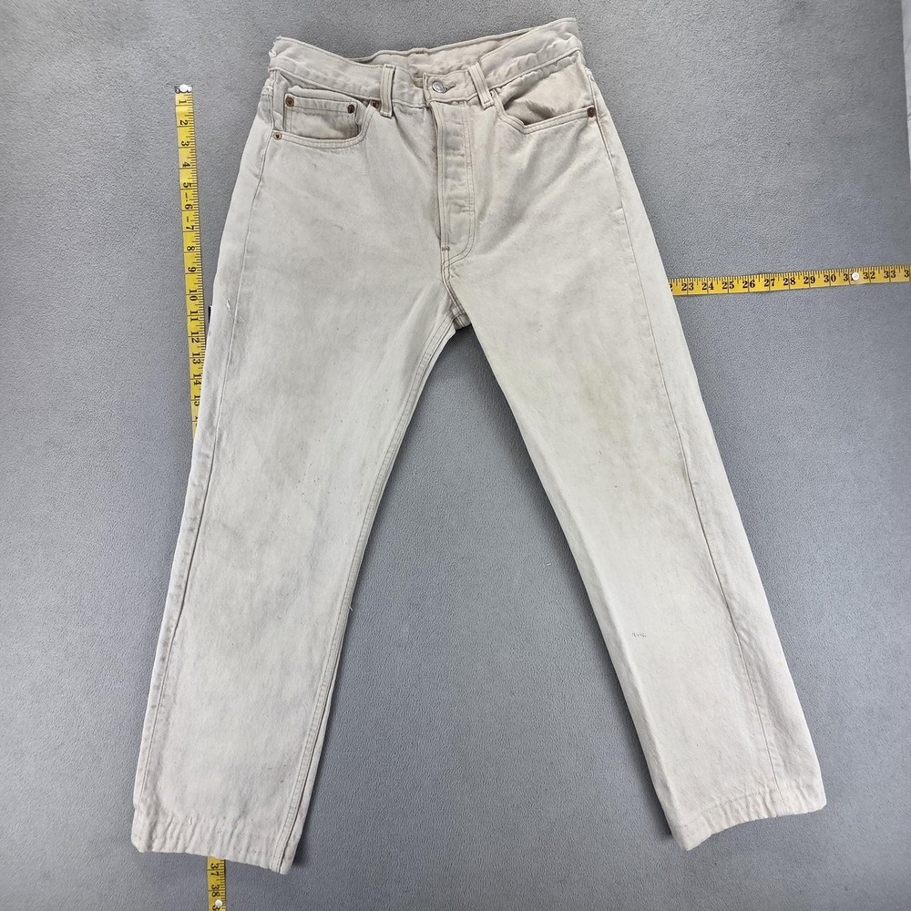 Vintage Levis 501 Jeans Mens Beige Straight Made In USA Button‎ Fly Fits 28x28